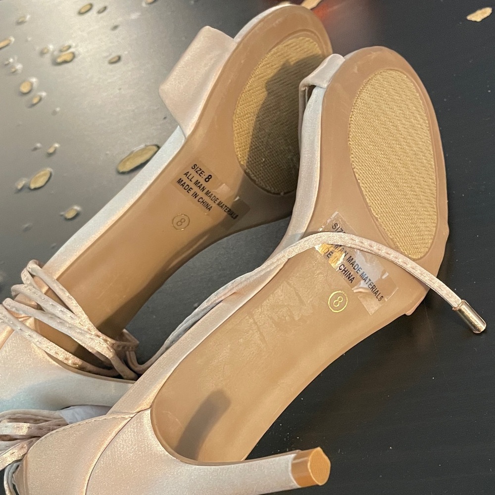 SUMMER CLOSE OUT SALE! Lulu's Cream Strappy Open-Toe Heels - Picture 3 of 3